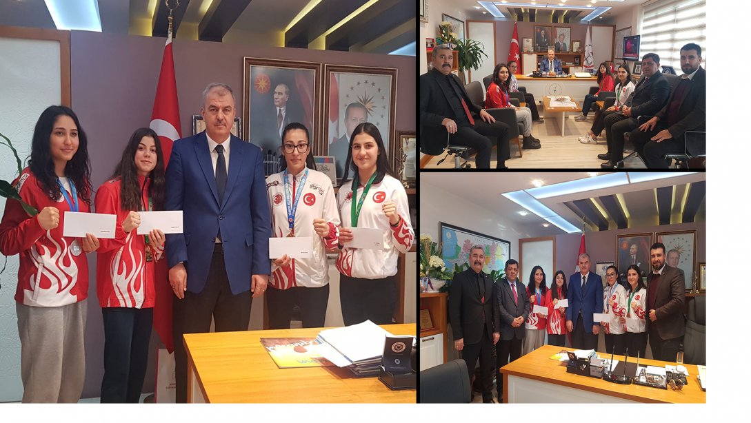 Türkiye ve Avrupa Şampiyonu Öğrencilerimiz İl Milli Eğitim Müdürümüz Sayın Seyfullah OKUMUŞ'u Ziyaret Etti 